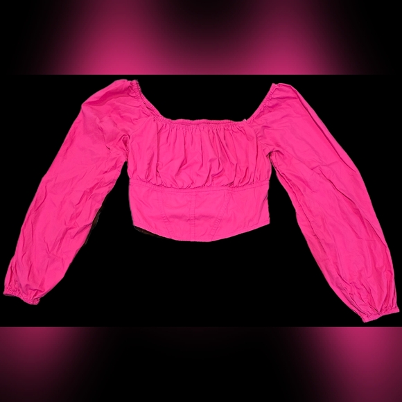 Japna Women's L, Hot Pink Puff Sleeve Corset Crop Top Barbiecore, Girly, Cottage - Picture 1 of 6